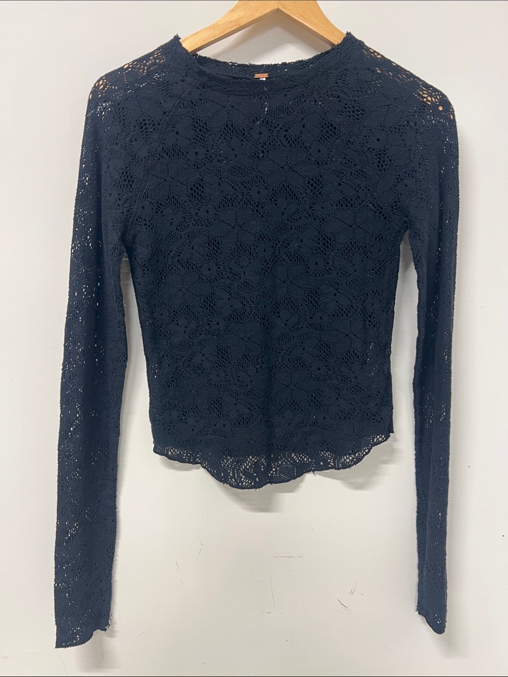Free People Black Floral Crochet Long Sleeve Top